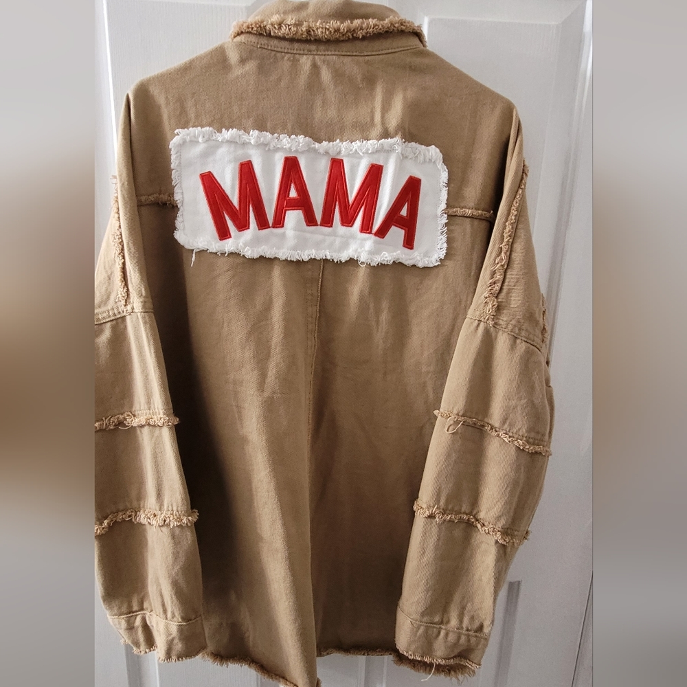 Fantastic Fawn MAMA patched oversized jacket